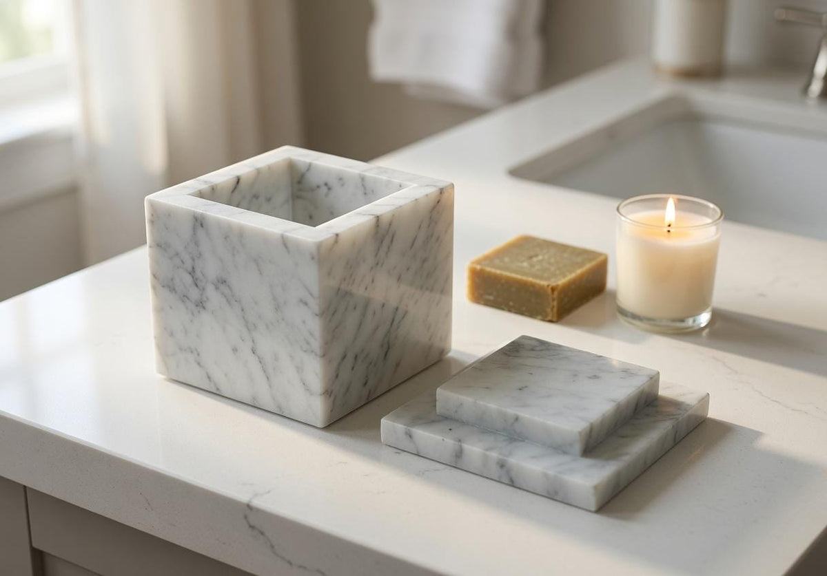 Bianco Carrara Marble Box 3" x 3" height 3"  a luxurious marble with beautiful accents and veining