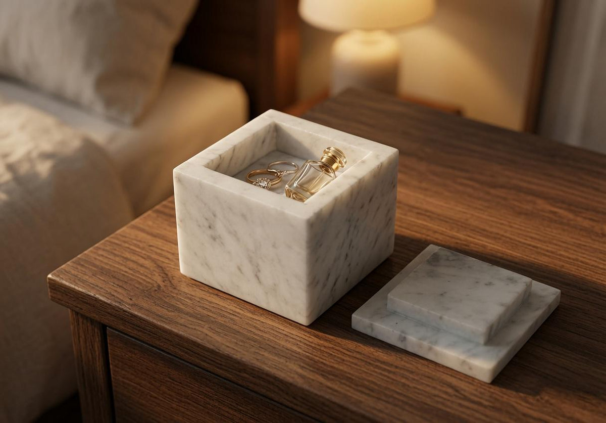 Bianco Carrara Marble Box 3" x 3" height 3"  a luxurious marble with beautiful accents and veining