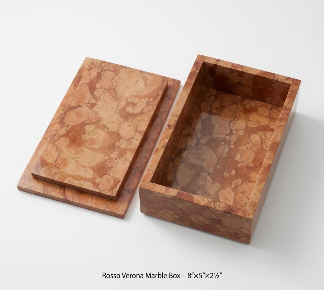 Rosso Verona Marble Box 8"×5" height 2 1/2" beautiful orange and red or message for custom size (personalization available) Free Shipping