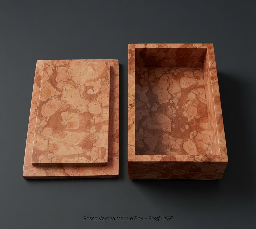 Rosso Verona Marble Box 8"×5" height 2 1/2" beautiful orange and red or message for custom size (personalization available) Free Shipping