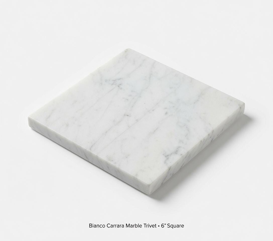 Handmade Bianco Carrara Marble,  Hot plate. Perfect to protect your table from hot pots and pans 6" available in 3 shapes.