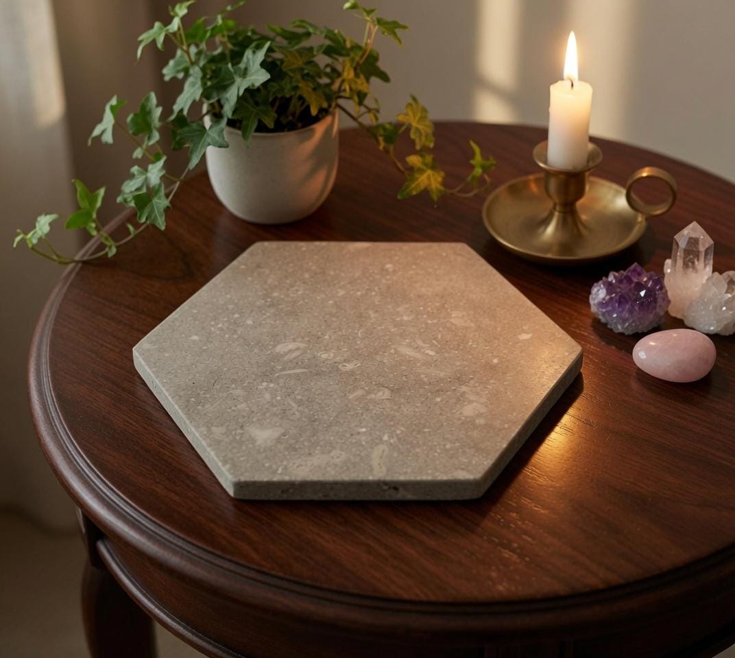 Seagrass Limestone Hexagons,  Hot plate. Perfect to protect your table from hot pans available in many sizes FREE SHIPPING to USA
