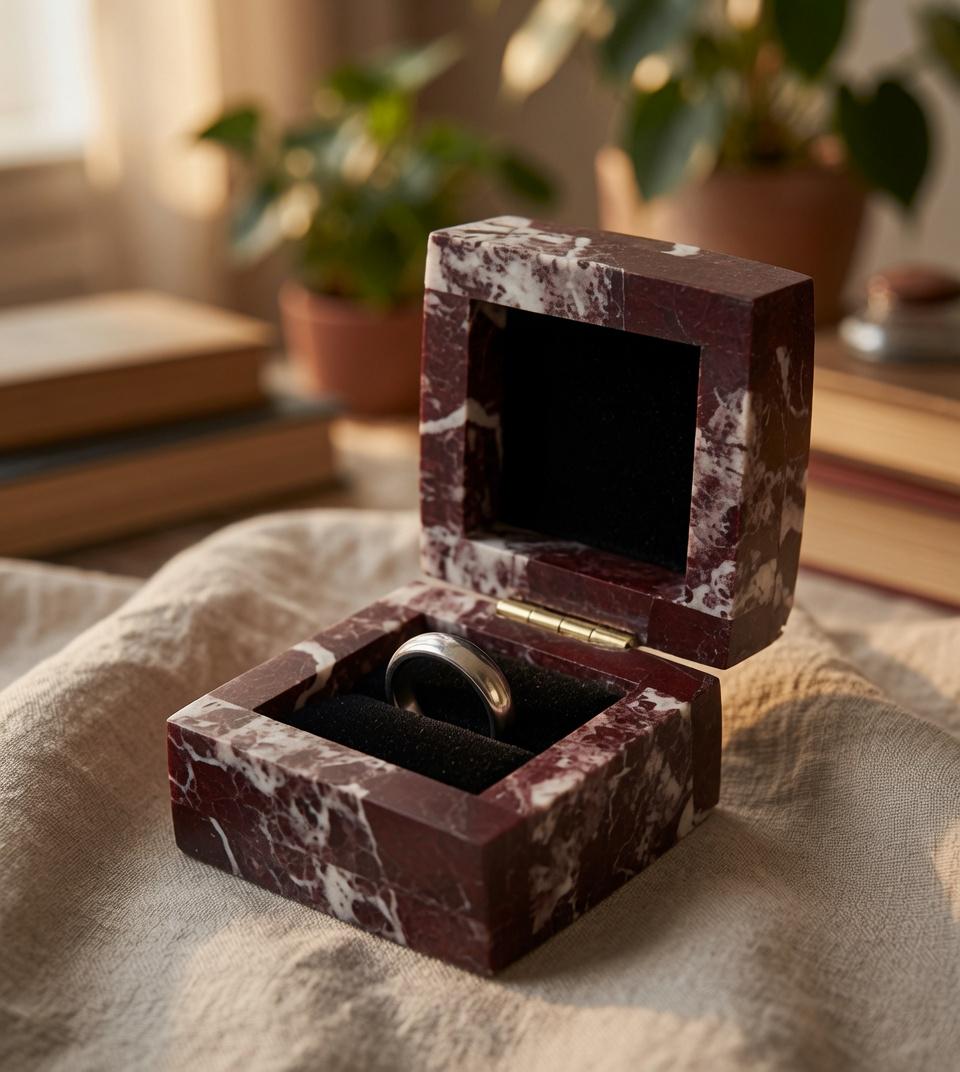 Rosso Levanto Red Marble Ring Box a beautiful box perfect for a proposal or display a perfect keepsake that will be treasure forever