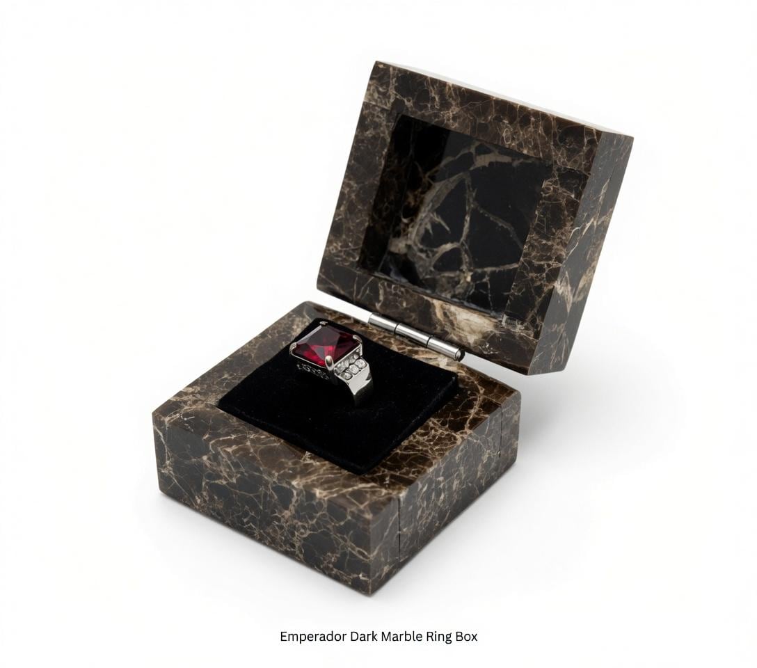 Emperador Dark Marble Ring Box a beautiful box perfect for a proposal or display a perfect keepsake that will be treasure forever