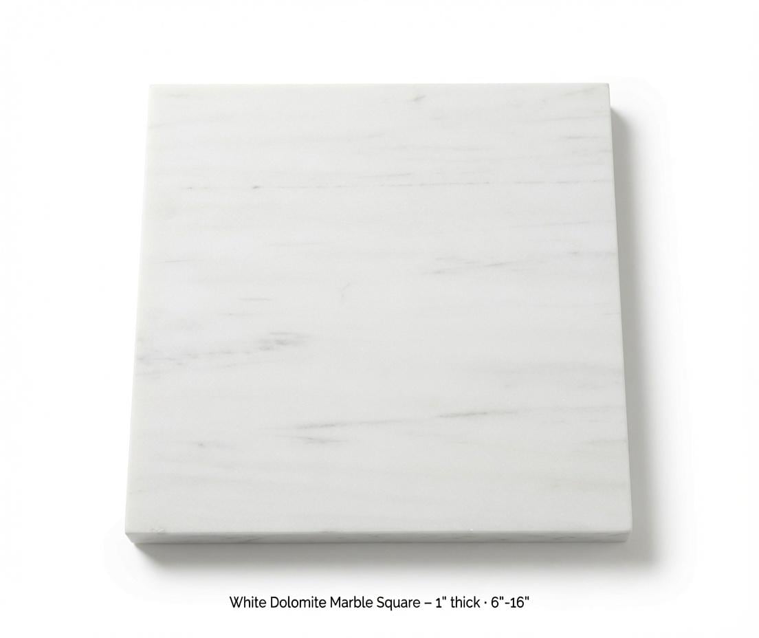 1" thick White Dolomite marble Squares 6",7",8",9",10",11",12",13",14",15",16" available, Trivets,  Art Pedestals. Free Shipping.