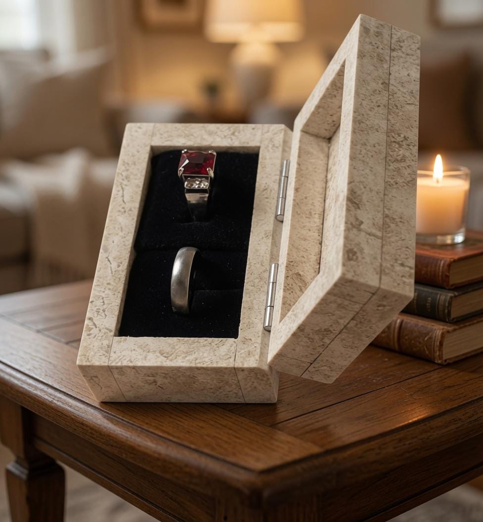 Royal Beige Marble Double Ring Box a beautiful box perfect for a proposal or display a perfect keepsake that will be treasure forever