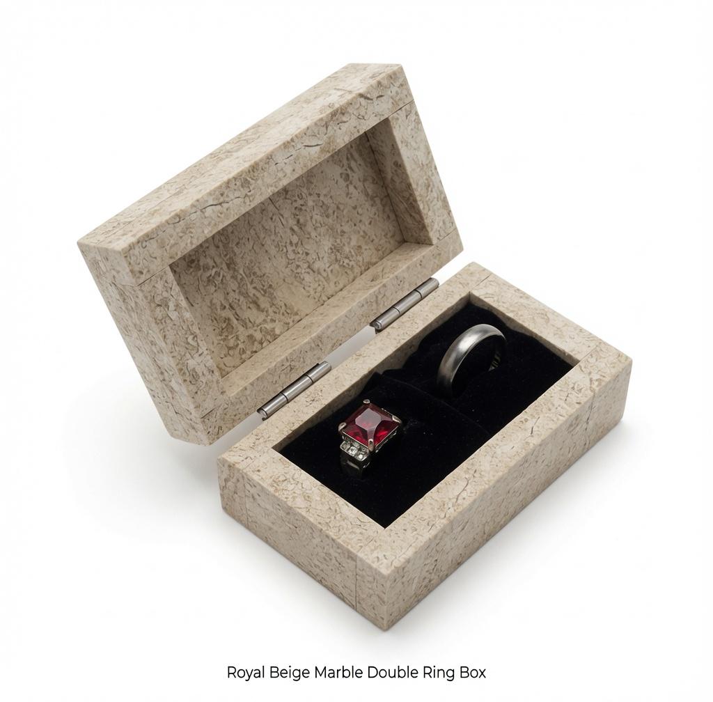 Royal Beige Marble Double Ring Box a beautiful box perfect for a proposal or display a perfect keepsake that will be treasure forever