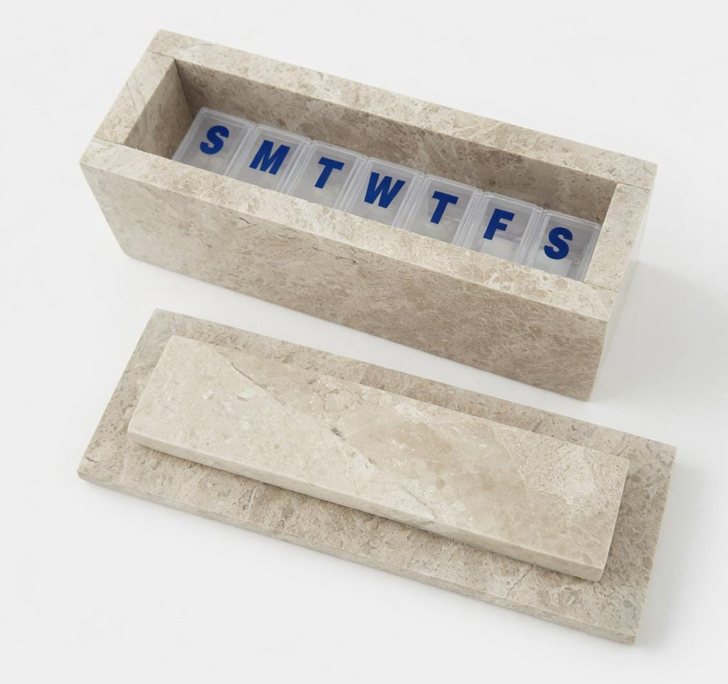 Royal Beige Marble weekly pill organizer box 7 1/8"×2 3/8" height 2 3/4"  box with weakly pill organizer FREE SHIPPING