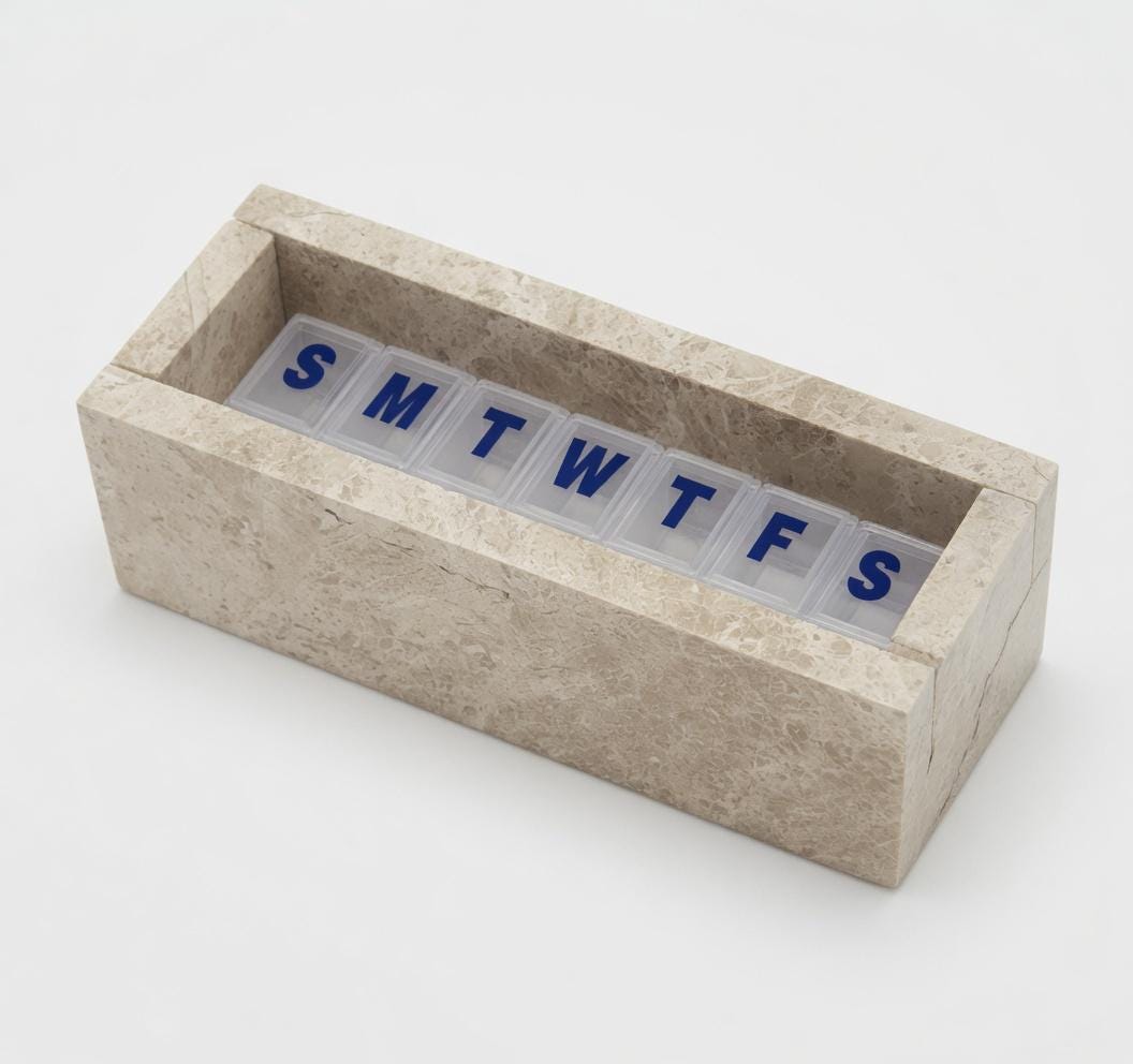 Royal Beige Marble weekly pill organizer box 7 1/8"×2 3/8" height 2 3/4"  box with weakly pill organizer FREE SHIPPING