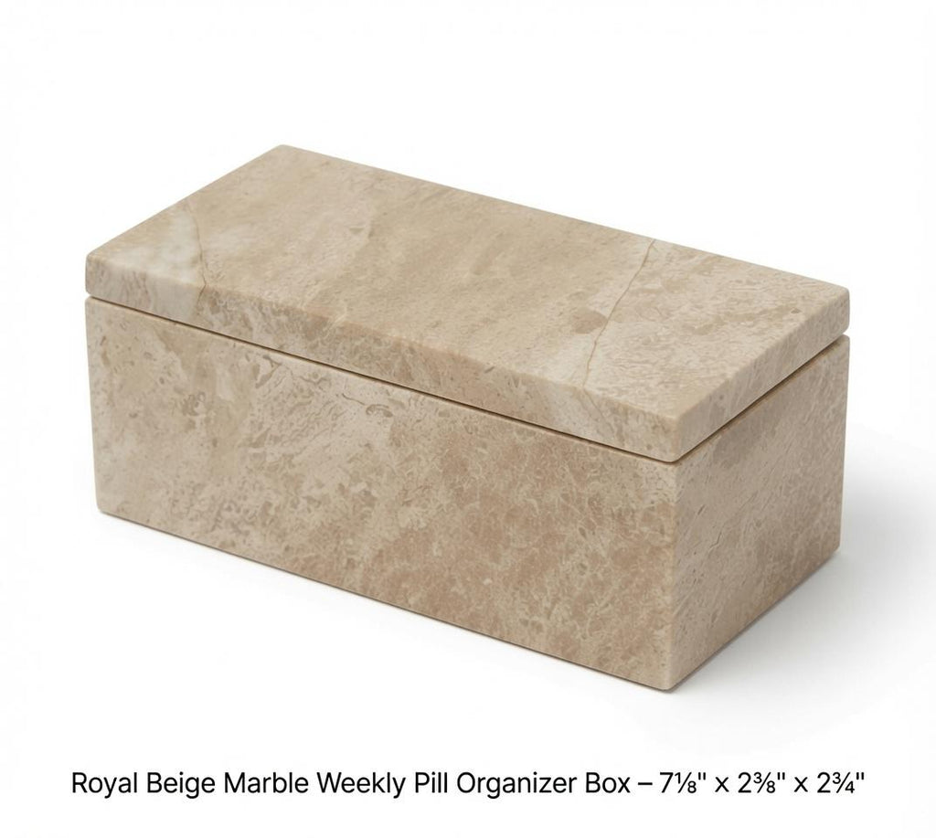 Royal Beige Marble weekly pill organizer box 7 1/8"×2 3/8" height 2 3/4"  box with weakly pill organizer FREE SHIPPING