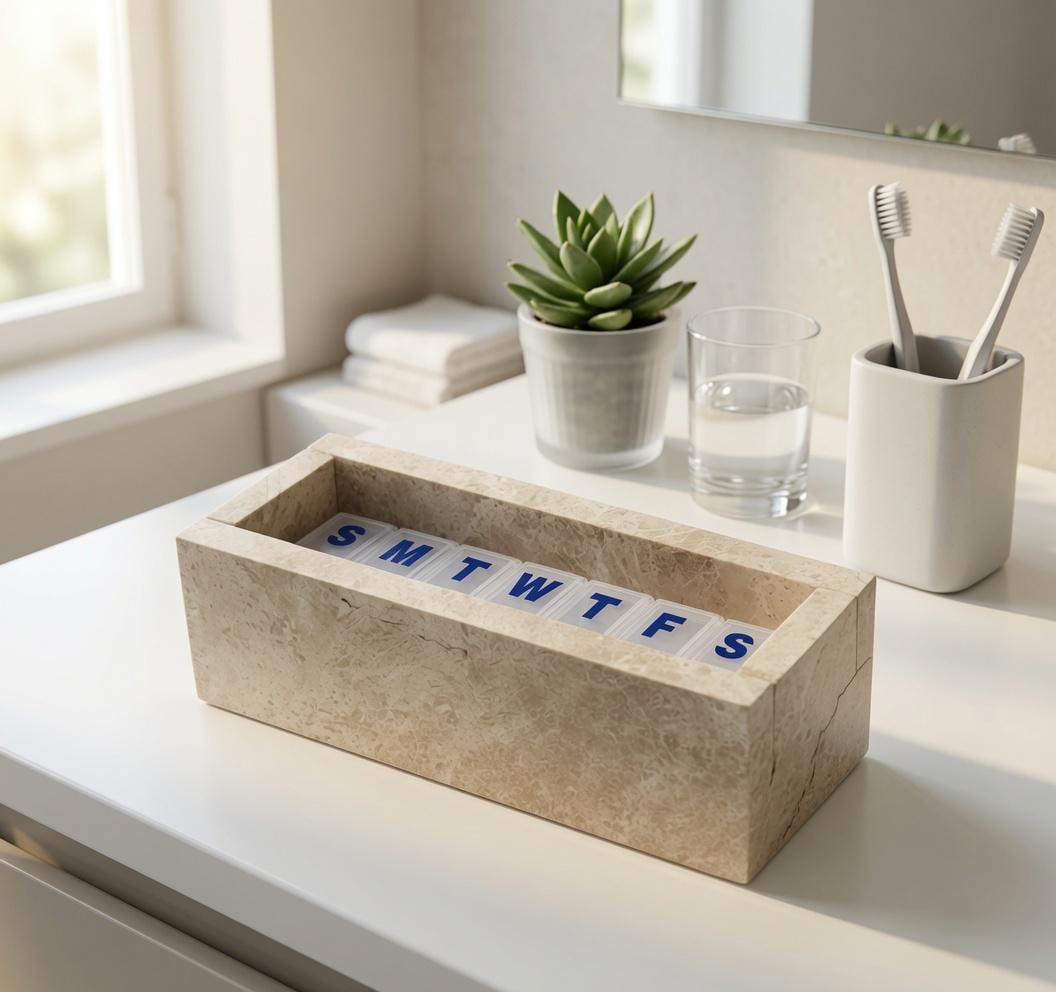 Royal Beige Marble weekly pill organizer box 7 1/8"×2 3/8" height 2 3/4"  box with weakly pill organizer FREE SHIPPING