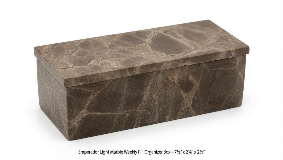 Emperador Light Marble weekly pill organizer box 7 1/8"×2 3/8" height 2 3/4"  box with weakly pill organizer FREE SHIPPING
