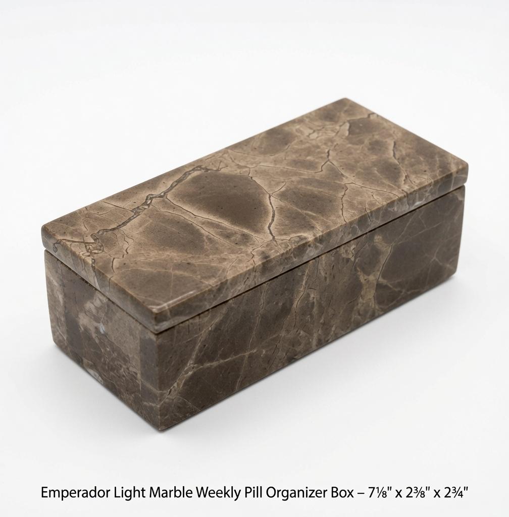 Emperador Light Marble weekly pill organizer box 7 1/8"×2 3/8" height 2 3/4"  box with weakly pill organizer FREE SHIPPING