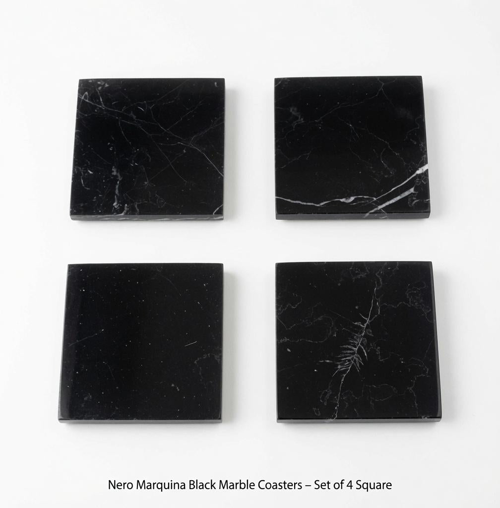 Nero Marquina Black Marble Coasters Beautiful Black with minimal white Handmade set of 4 coasters 4" round, square, or mix and match