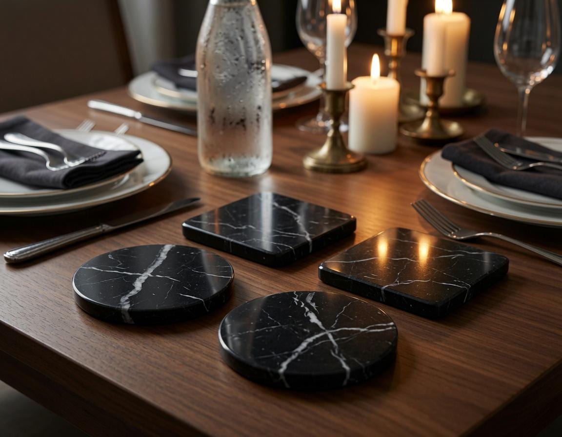Nero Marquina Black Marble Coasters Beautiful Black with minimal white Handmade set of 4 coasters 4" round, square, or mix and match