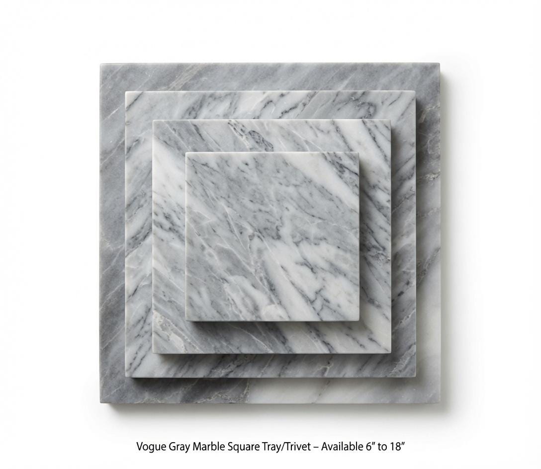 Vogue Gray Marble Square Handmade Tray/Trivet Available in various sizes 6" to 18" perfect centerpiece Free Shipping
