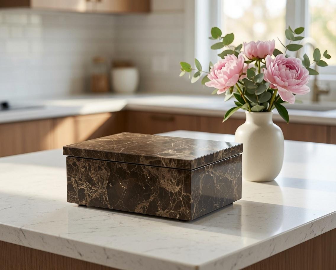 Handmade Emperador Dark Marble Box  7" × 4 1/2" height 3" Rich dark chocolate brown marble Free Shipping