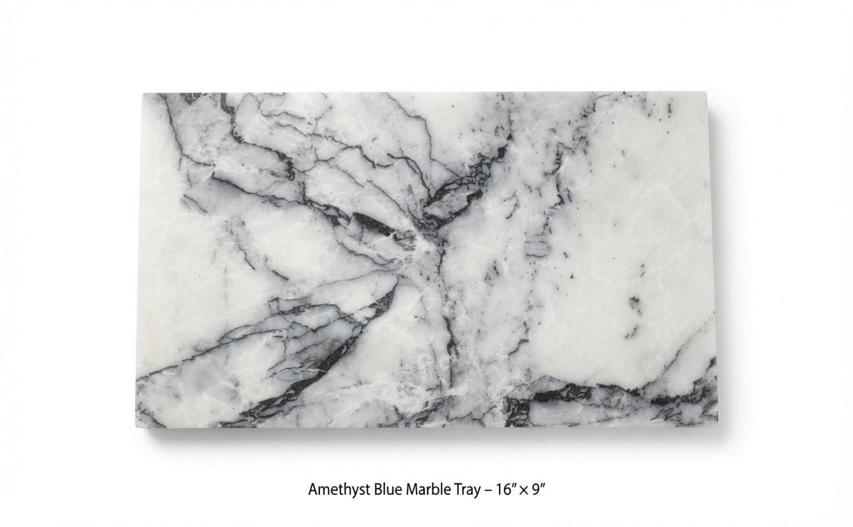 Handmade Amethyst Blue Marble Tray 16" × 9" perfect for your centerpiece or beautiful decor. Free Shipping to USA