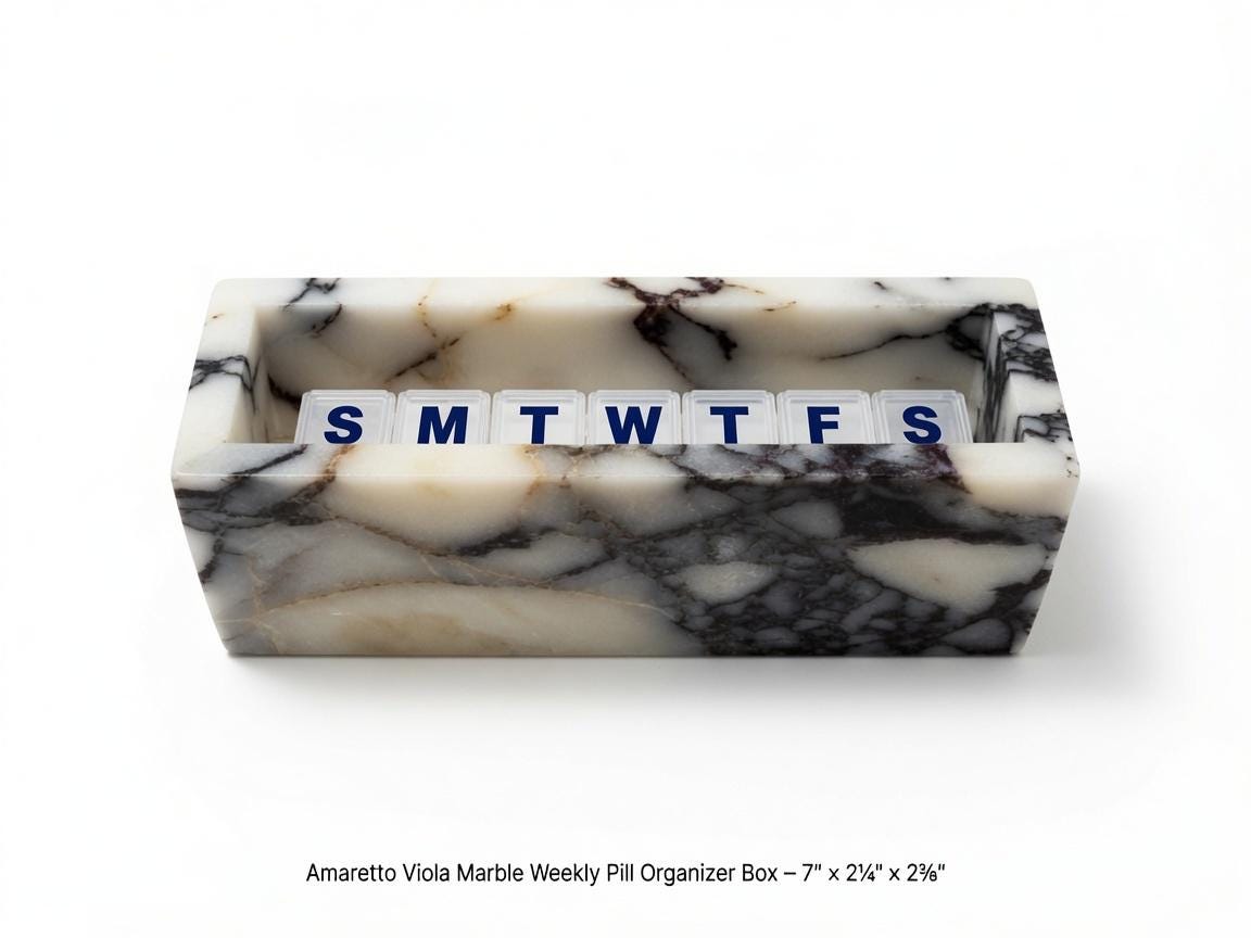 Amaretto Viola Purple Marble Pill box marble box 7"×2 1/4" height 2 3/8" box with weakly pill organizer FREE SHIPPING