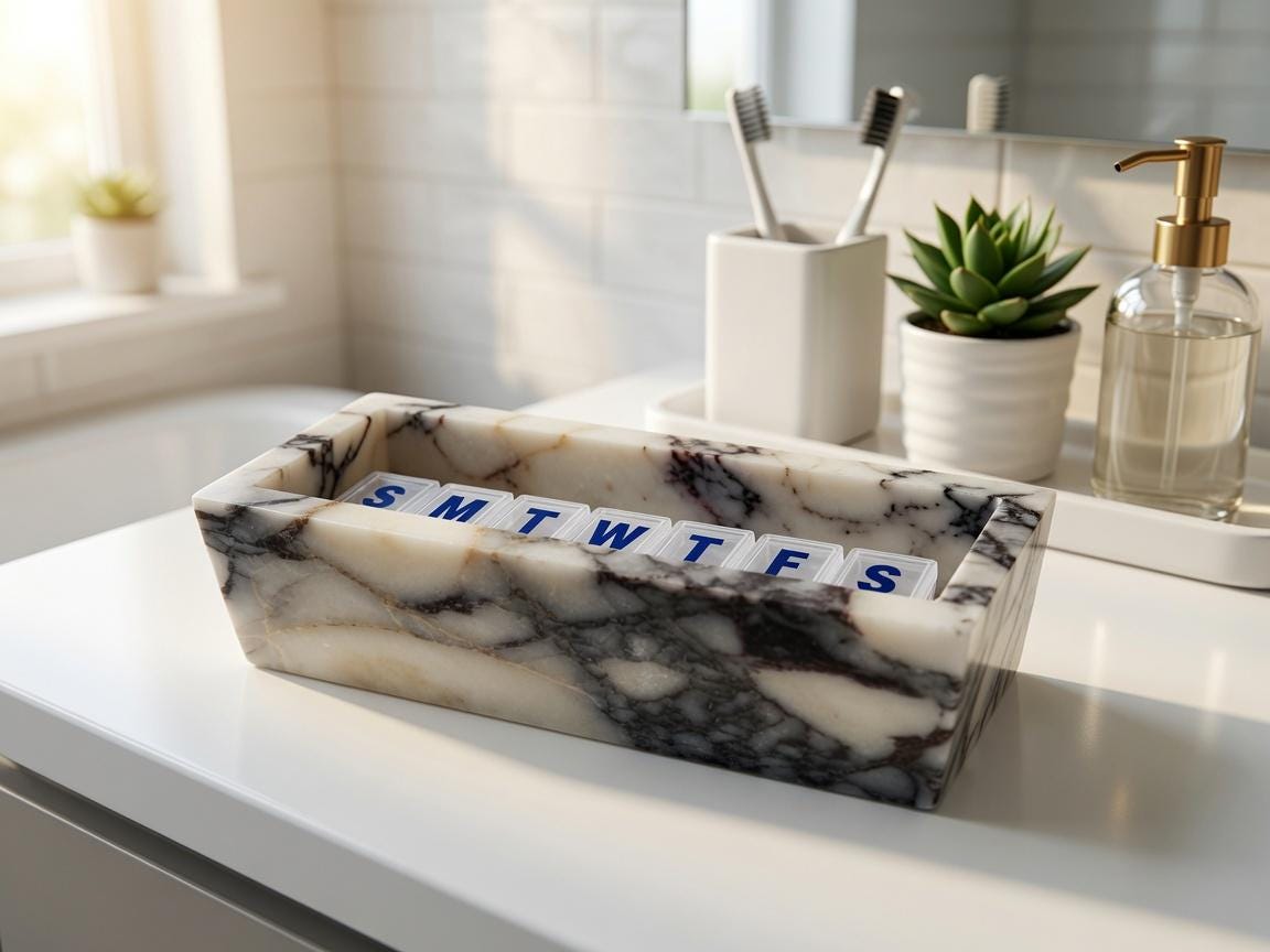 Amaretto Viola Purple Marble Pill box marble box 7"×2 1/4" height 2 3/8" box with weakly pill organizer FREE SHIPPING