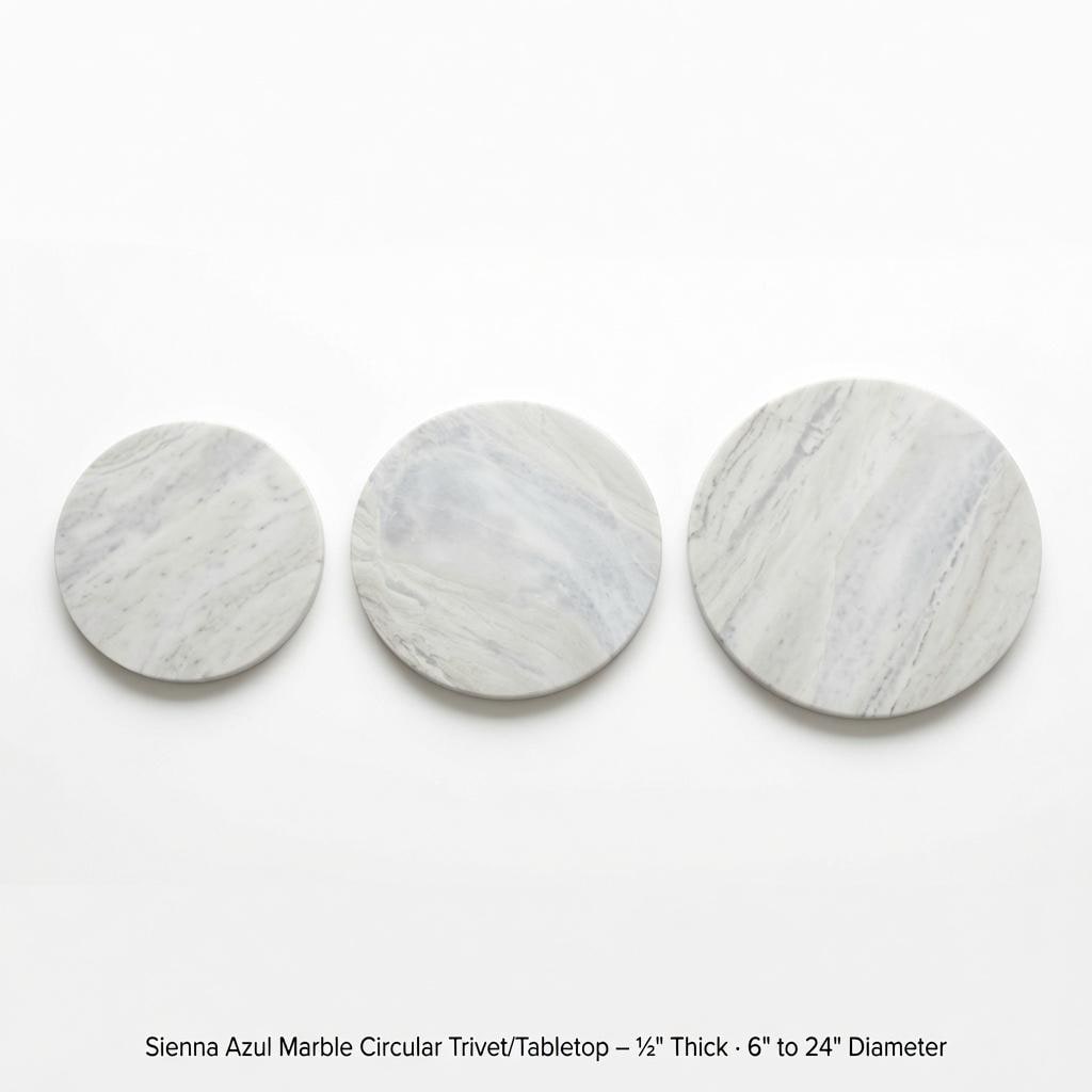 Sienna Azul Marble 1/2 inch thick circles diameter available 6" to 24"perfect for centerpiece art base. our for your elegant table top