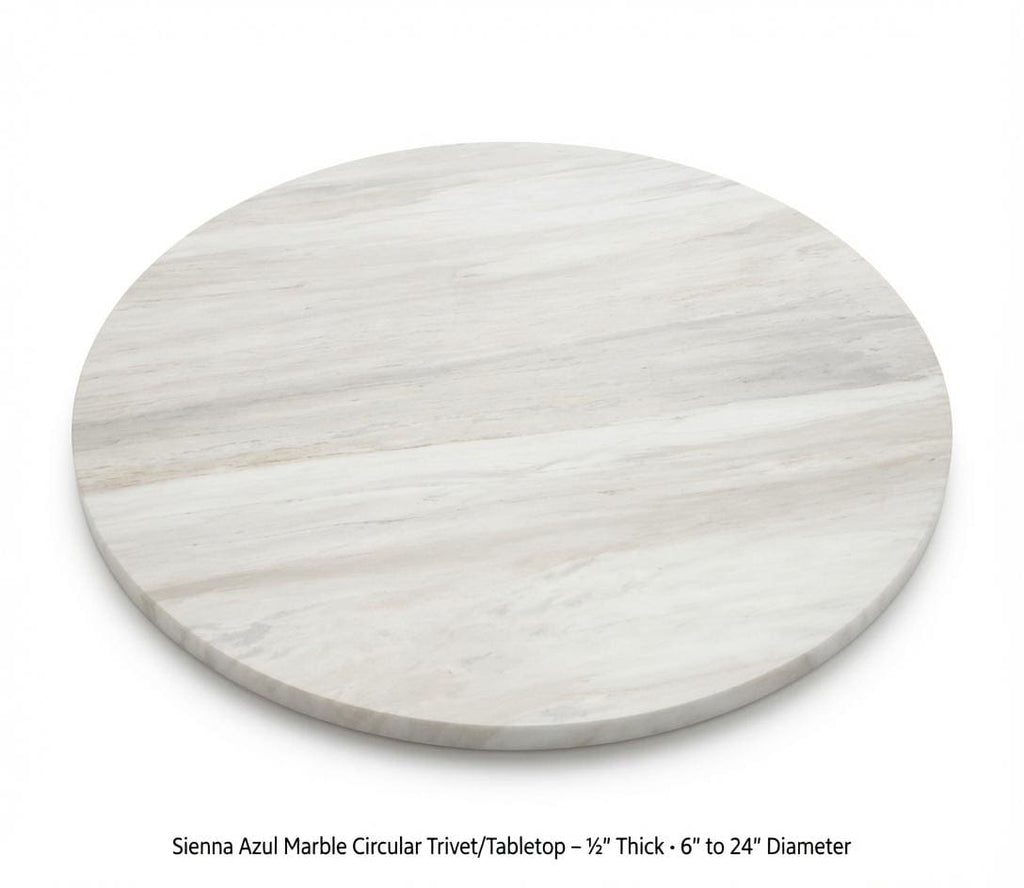 Sienna Azul Marble 1/2 inch thick circles diameter available 6" to 24"perfect for centerpiece art base. our for your elegant table top