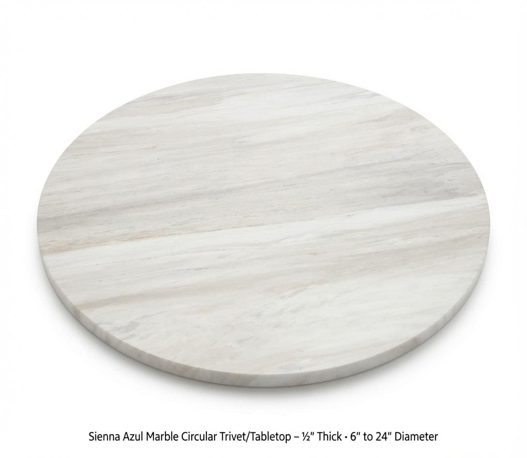 Sienna Azul Marble 1/2 inch thick circles diameter available 6" to 24"perfect for centerpiece art base. our for your elegant table top