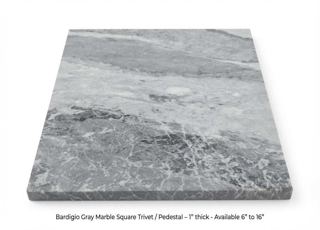 1" thick Bardiglio Gray marble Squares 6",7",8",9",10",11",12",13",14",15",16" available, Trivets,  Art Pedestals. Free Shipping.