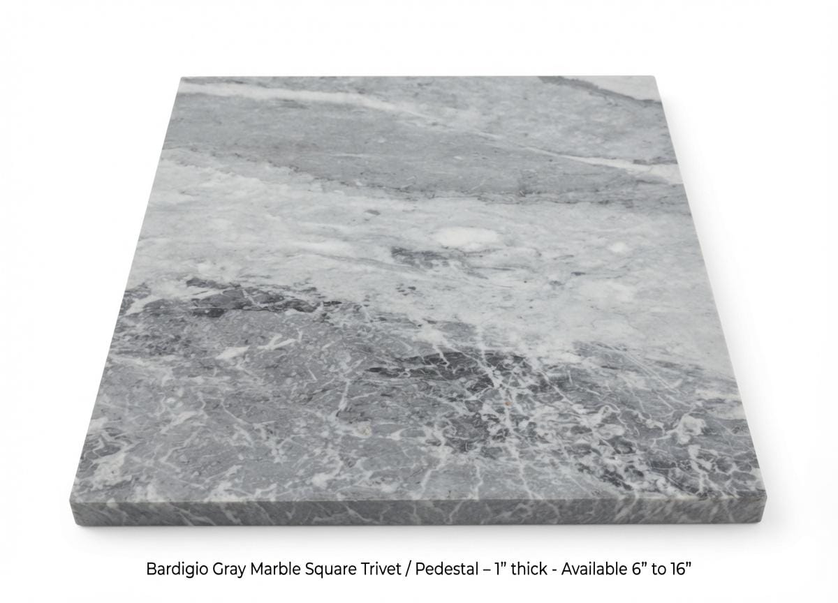 1" thick Bardiglio Gray marble Squares 6",7",8",9",10",11",12",13",14",15",16" available, Trivets,  Art Pedestals. Free Shipping.