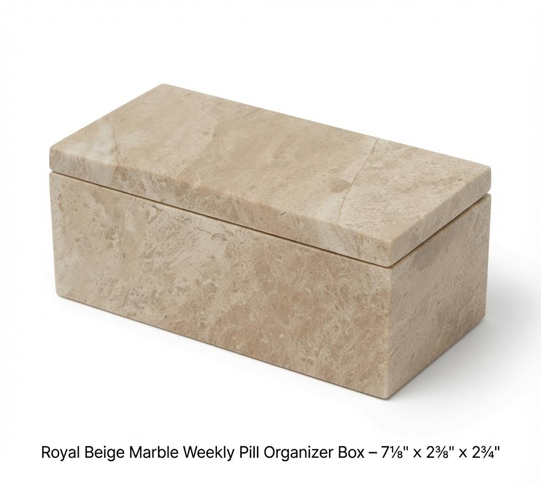 Royal Beige Marble pill box container 7"×2 1/4" height 2 3/8" with weakly pill organizer FREE SHIPPING