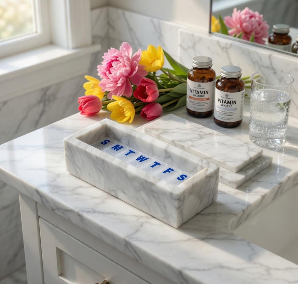 Marble Box weekly pill organizer box 7"×2 1/4" height 2 3/8" available in a variety of stone types with weakly pill organizer FREE SHIPPING