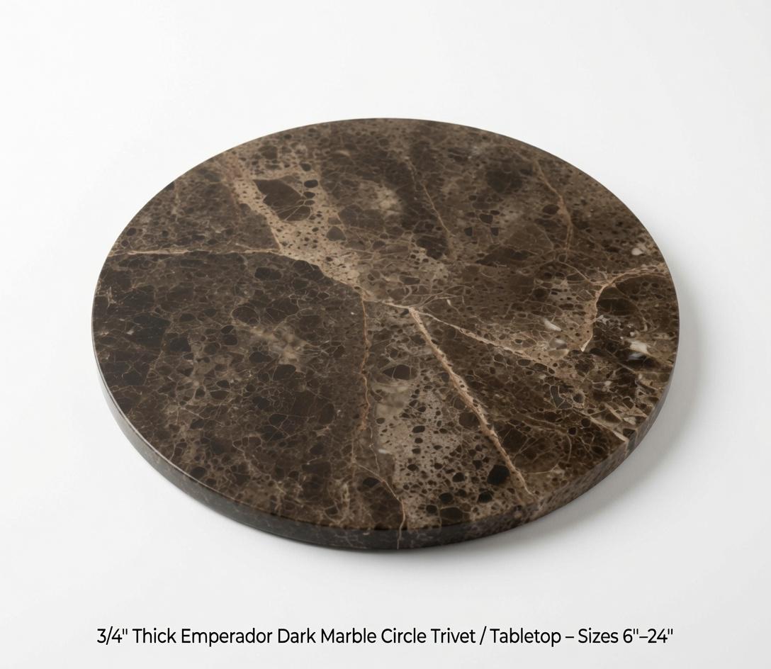 3/4" Thick Emperador Dark Marble Trivets / Tabletops / Decorative Marble Pieces in many shapes and sizes FREE SHIPPING