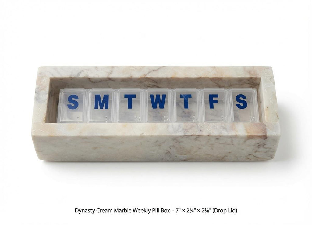 Dynasty Cream marble box weekly pill box 7"×2 1/4" height 2 3/8" box with weakly pill organizer FREE SHIPPING