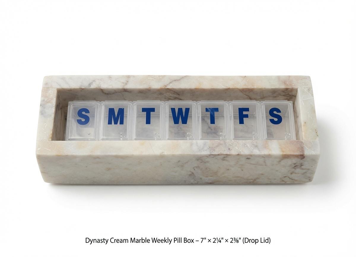 Dynasty Cream marble box weekly pill box 7"×2 1/4" height 2 3/8" box with weakly pill organizer FREE SHIPPING