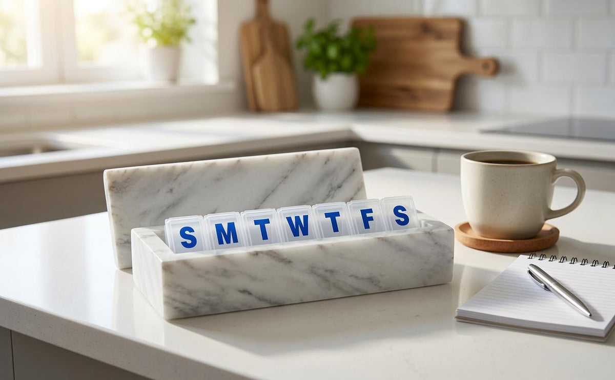 White Carrara weekly pill organizer box 7"×2 1/4" height 2 3/8" box with weakly pill organizer FREE SHIPPING