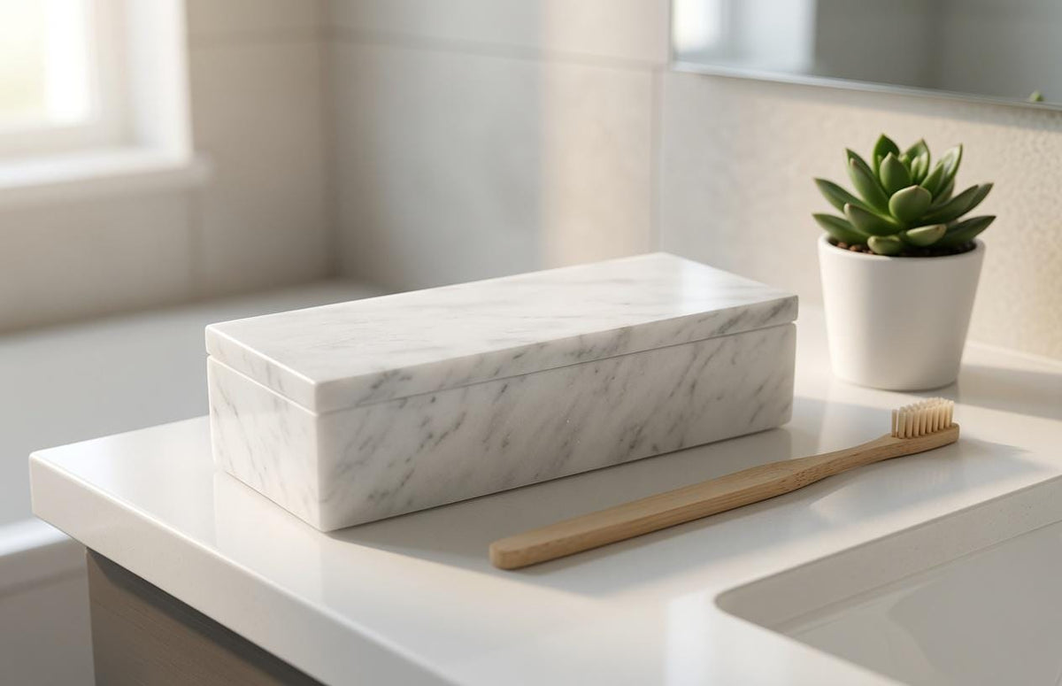 White Carrara weekly pill organizer box 7"×2 1/4" height 2 3/8" box with weakly pill organizer FREE SHIPPING