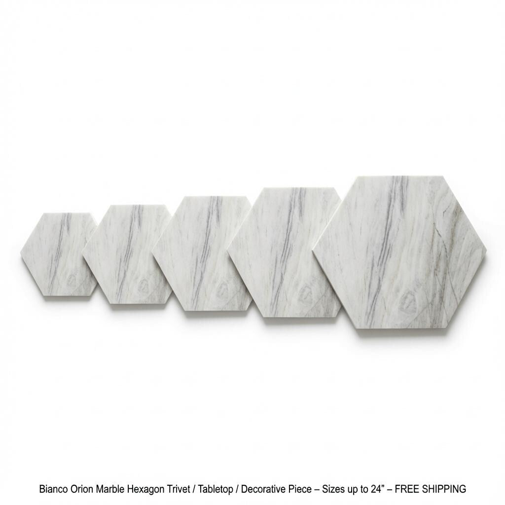 Bianco Orion Marble Hexagons  / Tabletops / Decorative Marble Pieces in many sizes up to 24" FREE SHIPPING