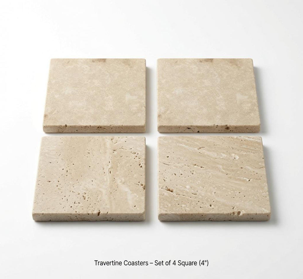 Travertine Coasters – Set of Four 4″ Available in round and square or mix and match
