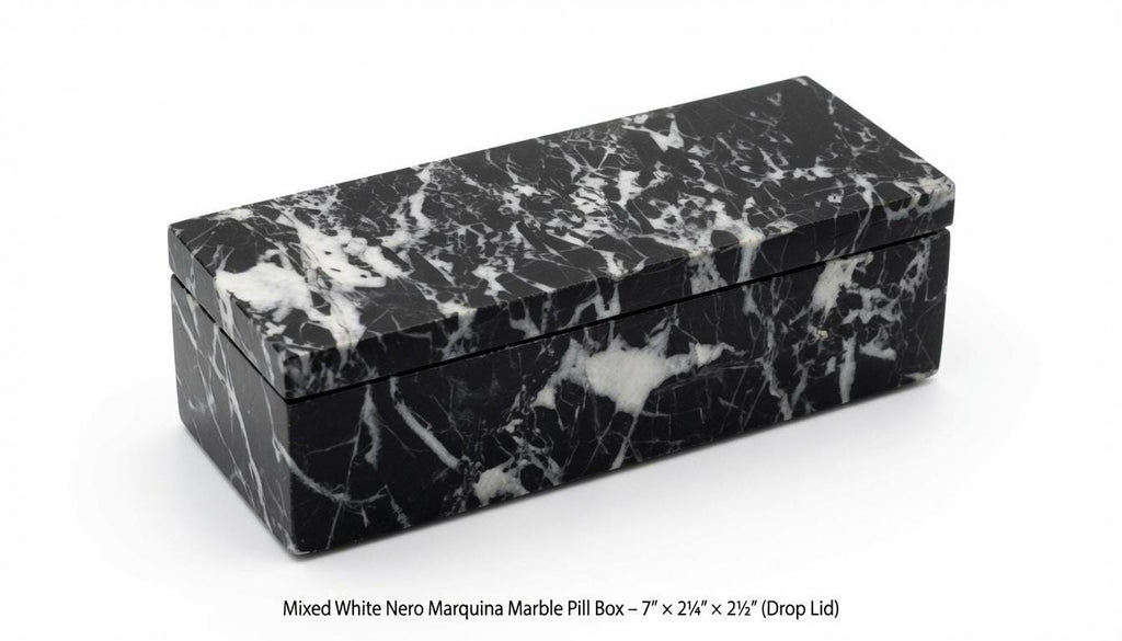 Mixed White Nero Marquina Pill box marble box 7"×2 1/4" height 2 1/2" with weakly pill organizer FREE SHIPPING
