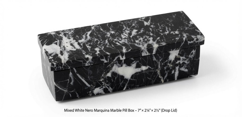 Mixed White Nero Marquina Pill box marble box 7"×2 1/4" height 2 1/2" with weakly pill organizer FREE SHIPPING