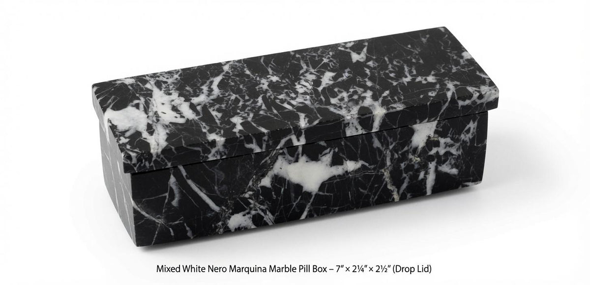 Mixed White Nero Marquina Pill box marble box 7"×2 1/4" height 2 1/2" with weakly pill organizer FREE SHIPPING