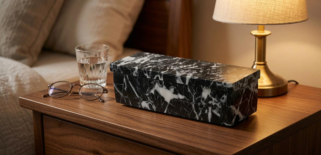 Mixed White Nero Marquina Pill box marble box 7"×2 1/4" height 2 1/2" with weakly pill organizer FREE SHIPPING