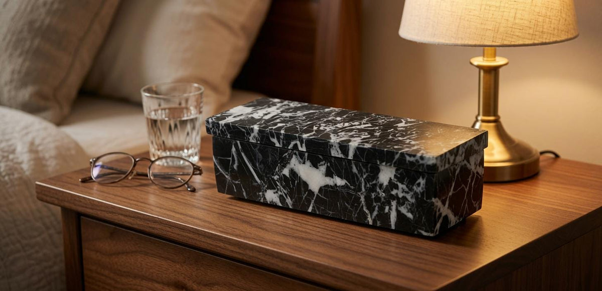 Mixed White Nero Marquina Pill box marble box 7"×2 1/4" height 2 1/2" with weakly pill organizer FREE SHIPPING