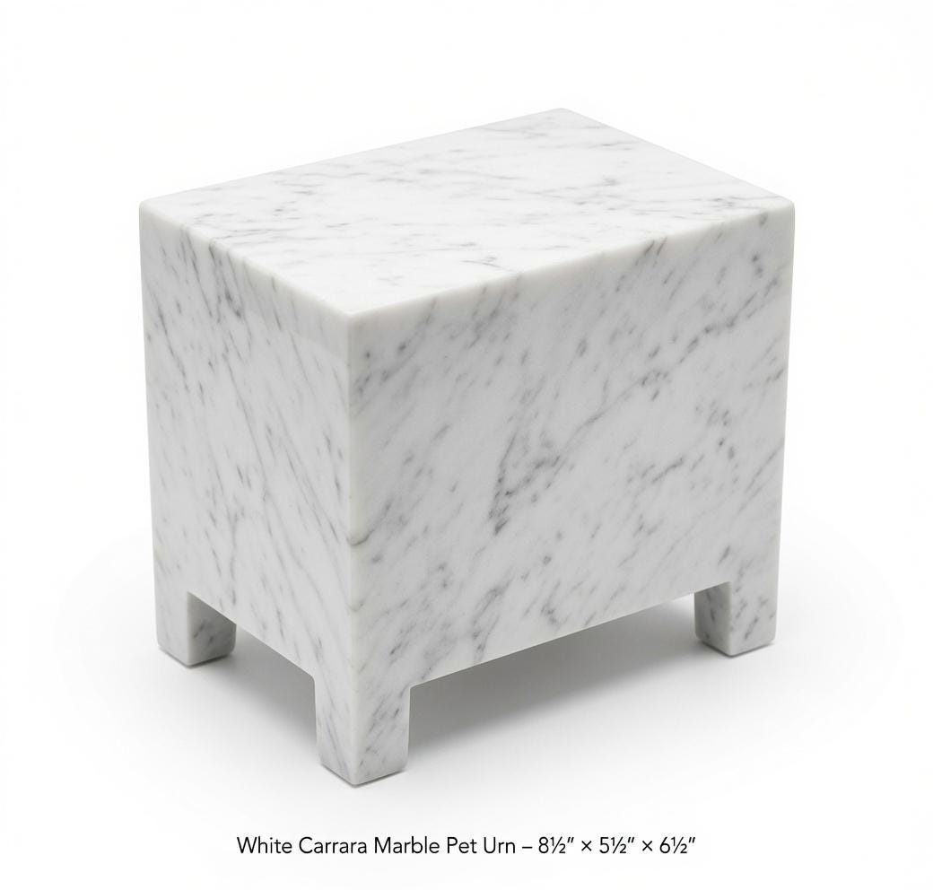 Handmade Stone Pet Urn 8 1/2" x 5 1/2" Height 6 1/2" avaliable in a variety of stone types and colors. Free Shipping.