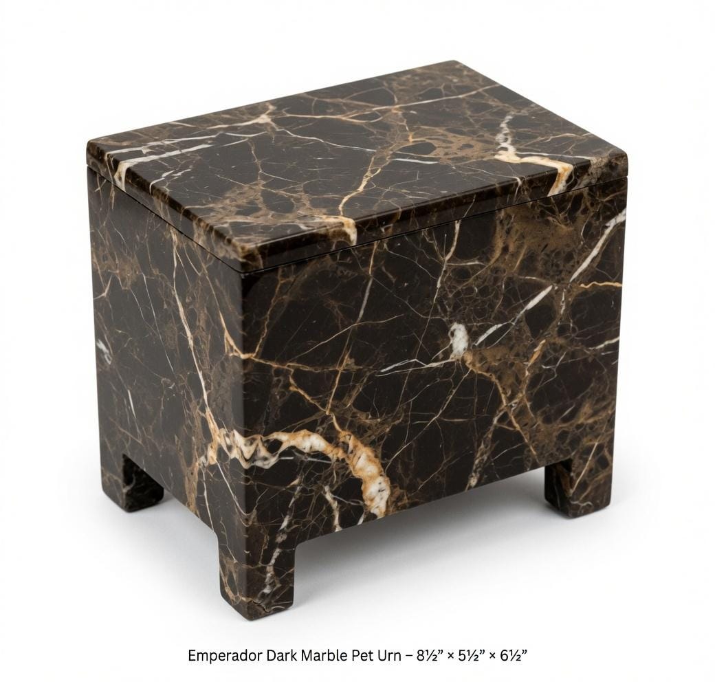 Handmade Stone Pet Urn 8 1/2" x 5 1/2" Height 6 1/2" avaliable in a variety of stone types and colors. Free Shipping.