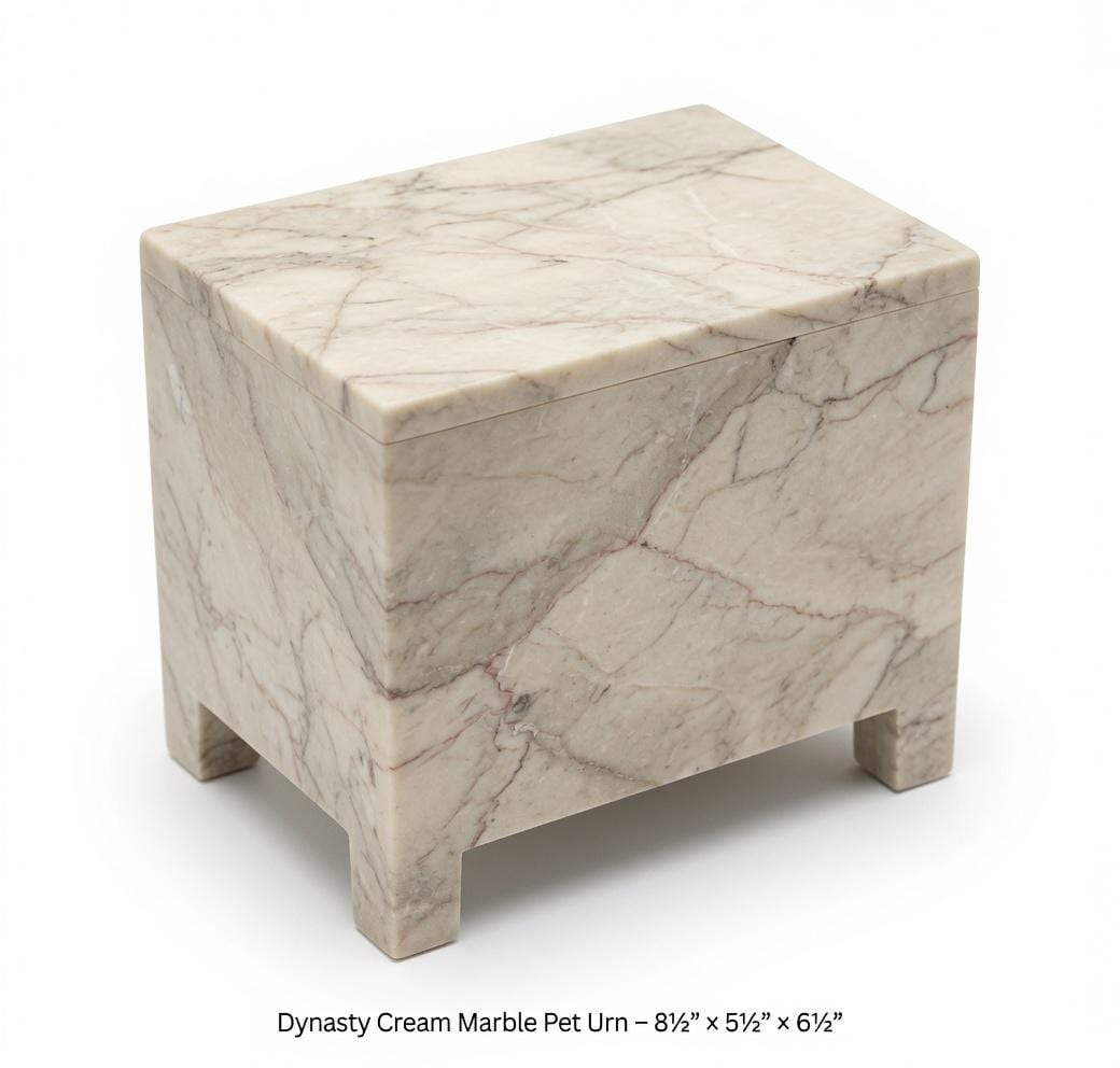 Handmade Stone Pet Urn 8 1/2" x 5 1/2" Height 6 1/2" avaliable in a variety of stone types and colors. Free Shipping.