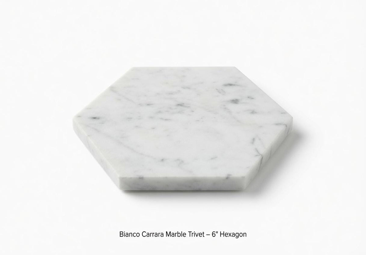 Handmade Bianco Carrara Marble,  Hot plate. Perfect to protect your table from hot pots and pans 6" available in 3 shapes.