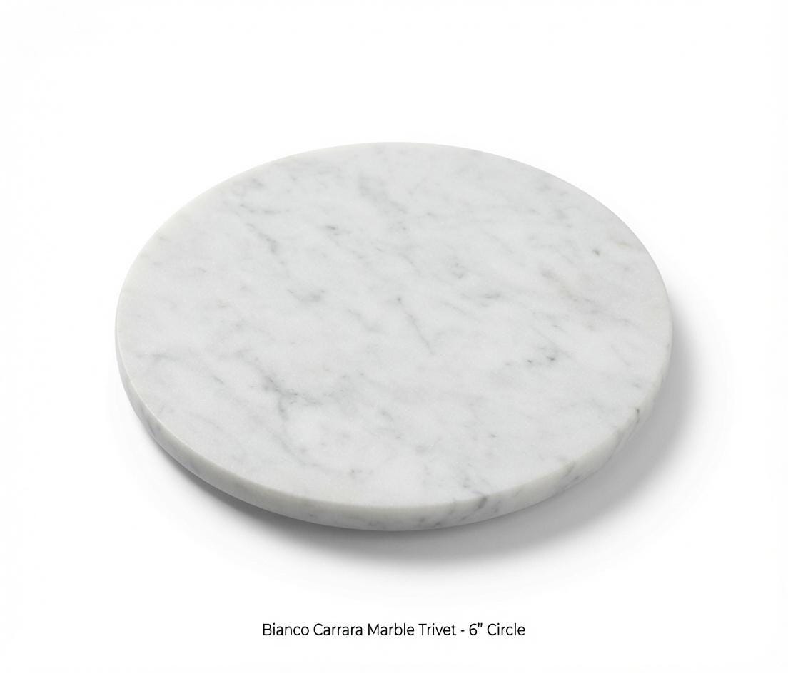 Handmade Bianco Carrara Marble,  Hot plate. Perfect to protect your table from hot pots and pans 6" available in 3 shapes.