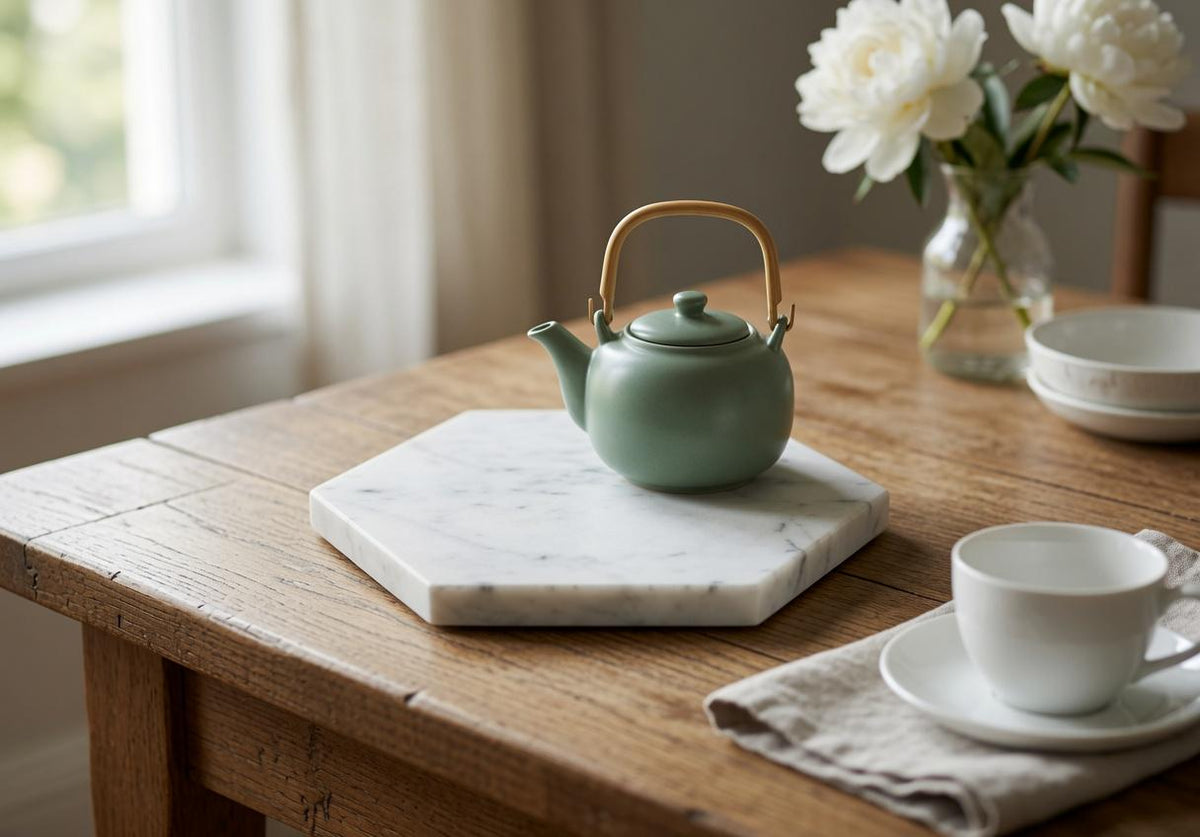 Handmade Bianco Carrara Marble,  Hot plate. Perfect to protect your table from hot pots and pans 6" available in 3 shapes.