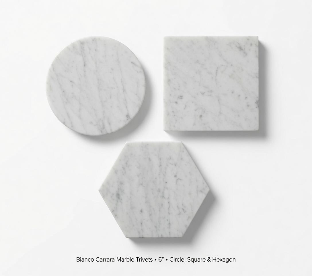 Handmade Bianco Carrara Marble,  Hot plate. Perfect to protect your table from hot pots and pans 6" available in 3 shapes.